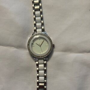 Silver and White Watch with Crystal Accents